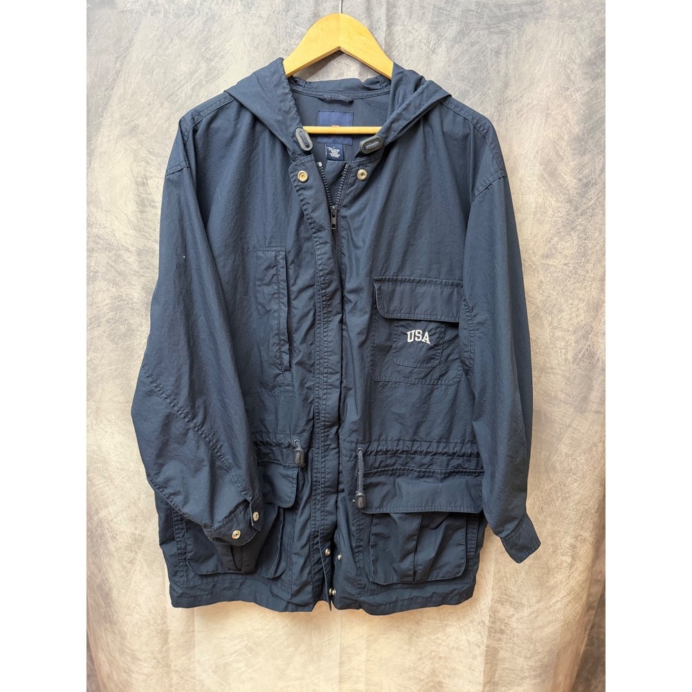 Limited America Mens Navy Blue Cotton Utility Chore Jacket USA Parka Large